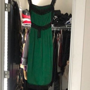 Betsy Johnson green satin and black lace dress